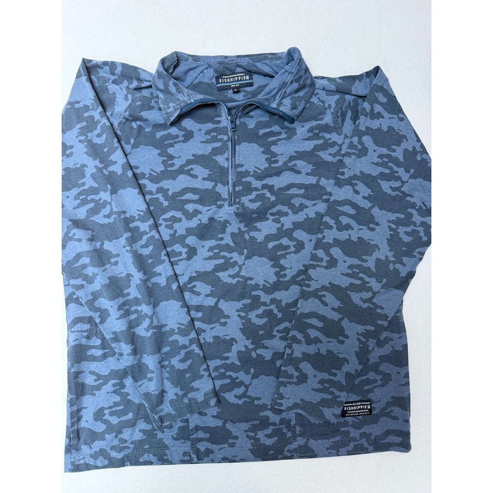 Fish Hippie Co Mens Blue Camo Quarter Zip Pullover Long Sleeve Shirt Size M